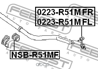 Тяга стабилизатора передняя правая (Febest) 0223R51MFR (вид 1) Тяга стабилизатора передняя правая (Febest) 0223R51MFR (фото, вид 1)