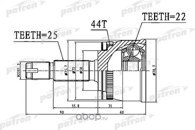     ABS 22x50x25 ABS:44T KIA CERATO I 04-09, SPECTRA 04-09 (PATRON) PCV1111