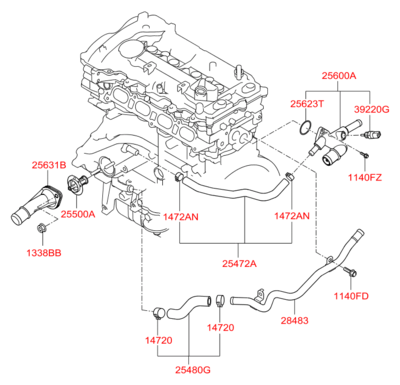 Фланец системы охлаждения (Hyundai-KIA) 256002E500 Фланец системы охлаждения (Hyundai-KIA) 256002E500