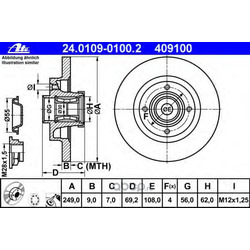 Задний тормозной диск с подшипником Пежо 207, 307 Ситроен C4 2006- (Ate) 24010901002